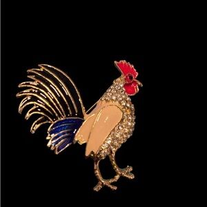 Colorful Rooster Brooch with Rhinestones